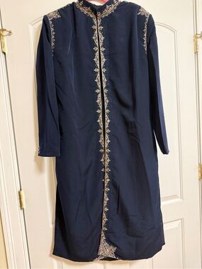 Men's Navy Embroidered Sherwani Long Sleeve